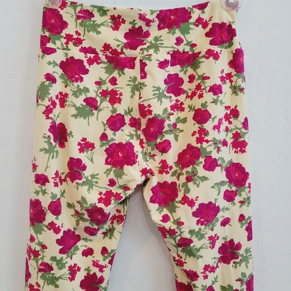 💕 LulaRoe Yellow & Pink Floral Pattern Leggings 2-10 - Picture 3 of 11
